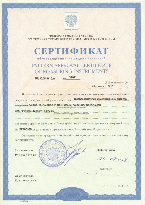 Сертификат об утверждении типа средств измерений 31913
