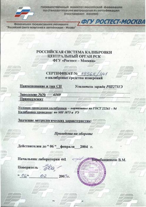 Сертификат о калибровке средства измерений