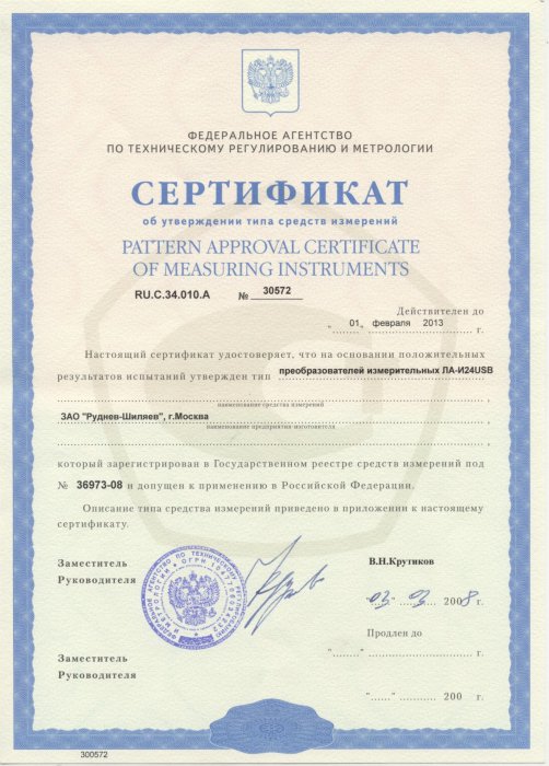 Сертификат об утверждении типа средств измерений 30572