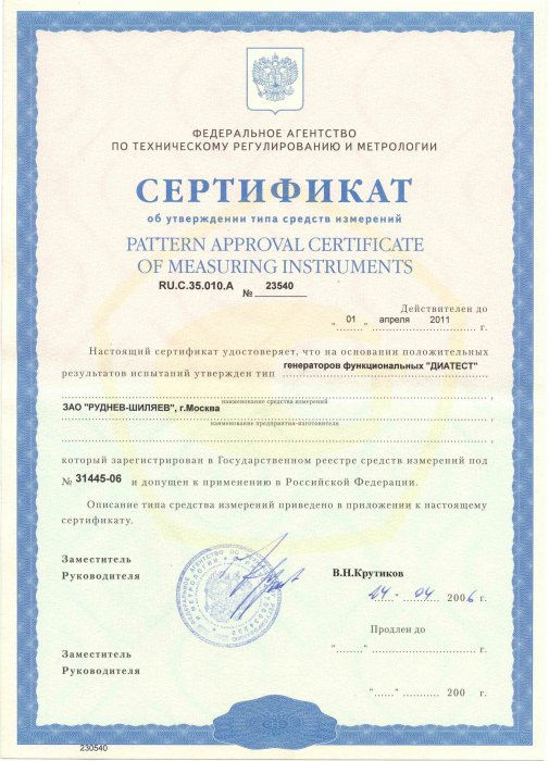 Сертификат об утверждении типа средств измерений 23540